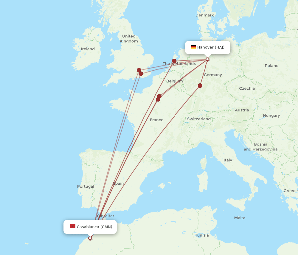 CMN to HAJ flights and routes map
