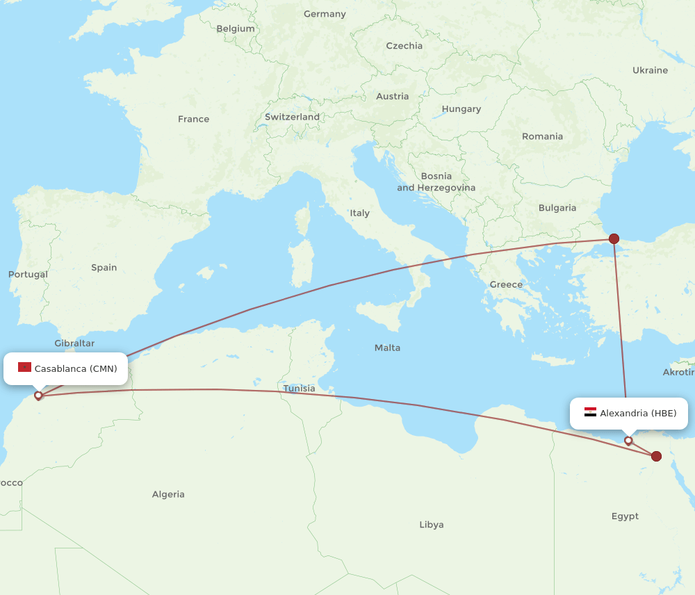 CMN-HBE flight routes