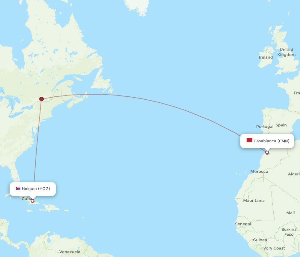 CMN-HOG flight routes
