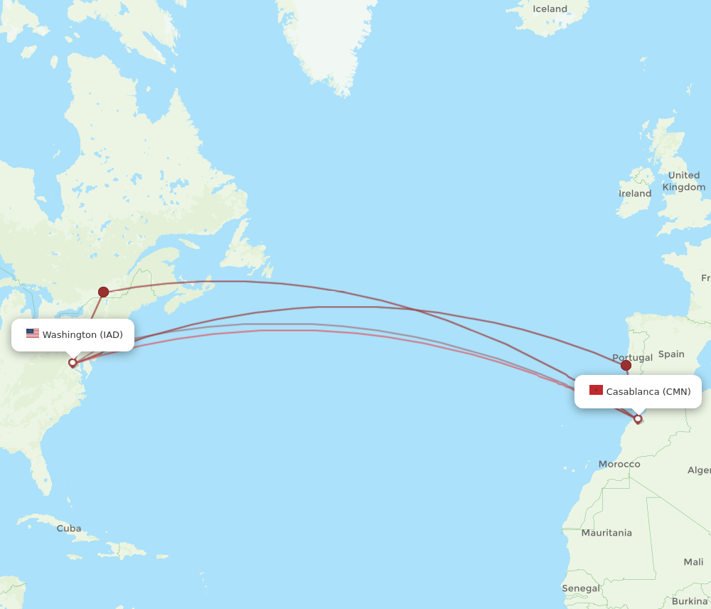 CMN-IAD flight routes