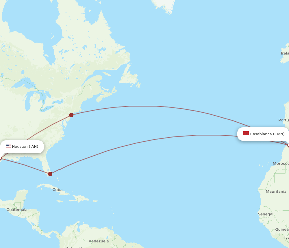 CMN-IAH flight routes