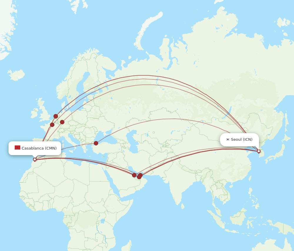 CMN-ICN flight routes