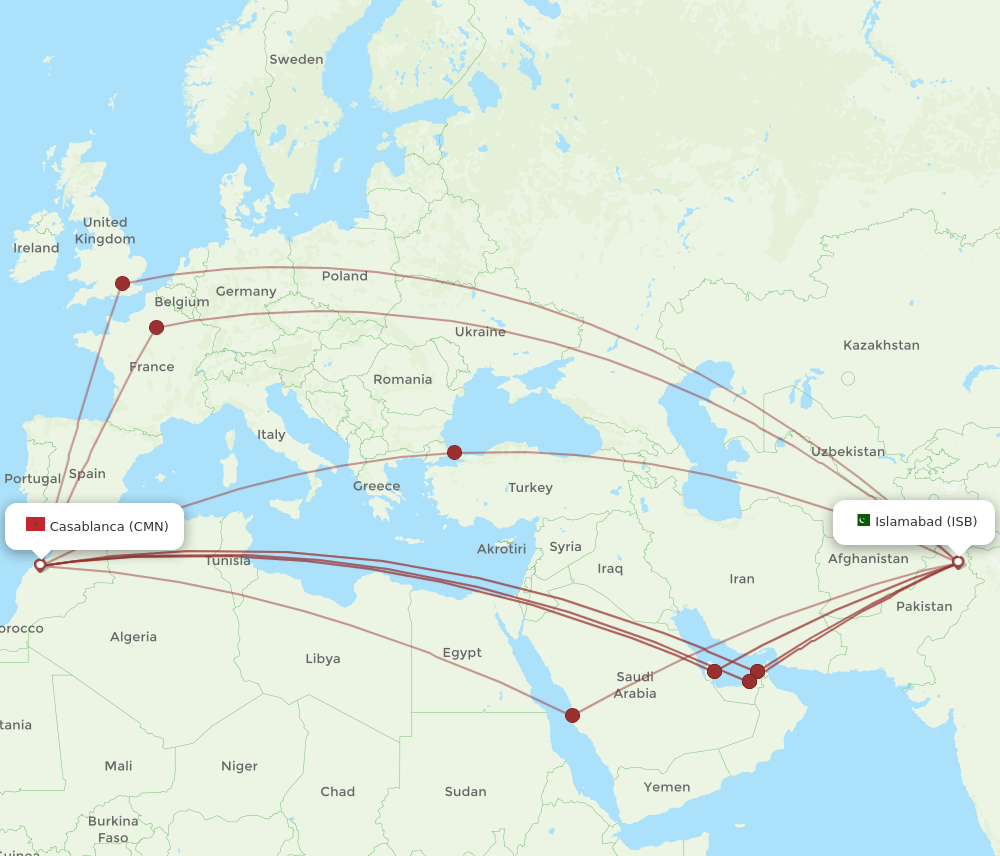 CMN-ISB flight routes
