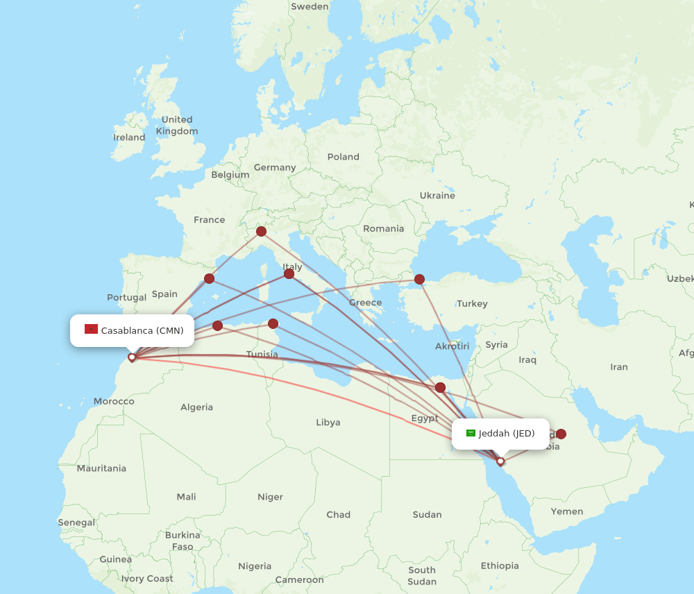 CMN to JED flights and routes map