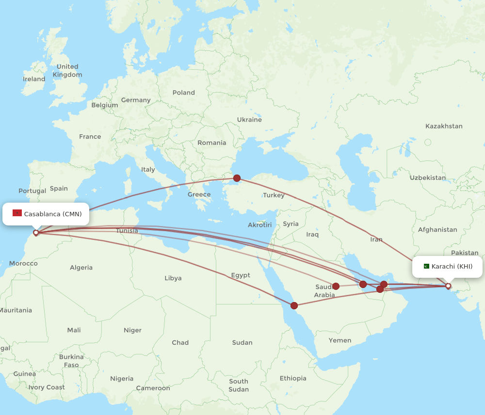 CMN-KHI flight routes