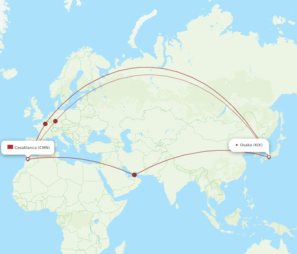 CMN to KIX flights and routes map