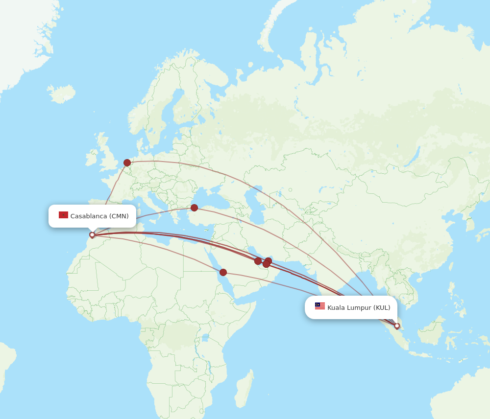 CMN to KUL flights and routes map