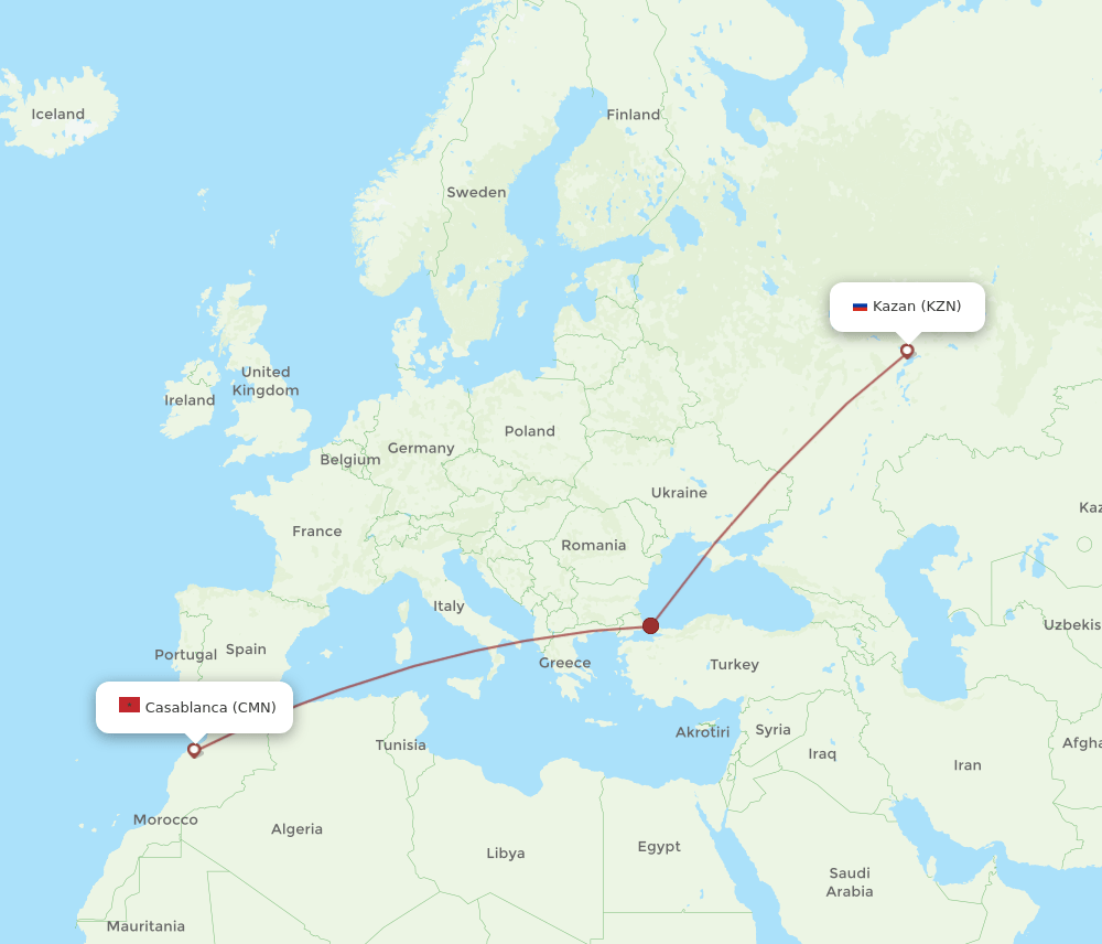 CMN-KZN flight routes