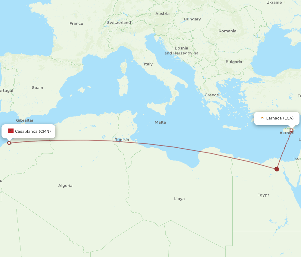 CMN-LCA flight routes