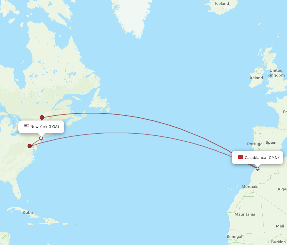 CMN-LGA flight routes