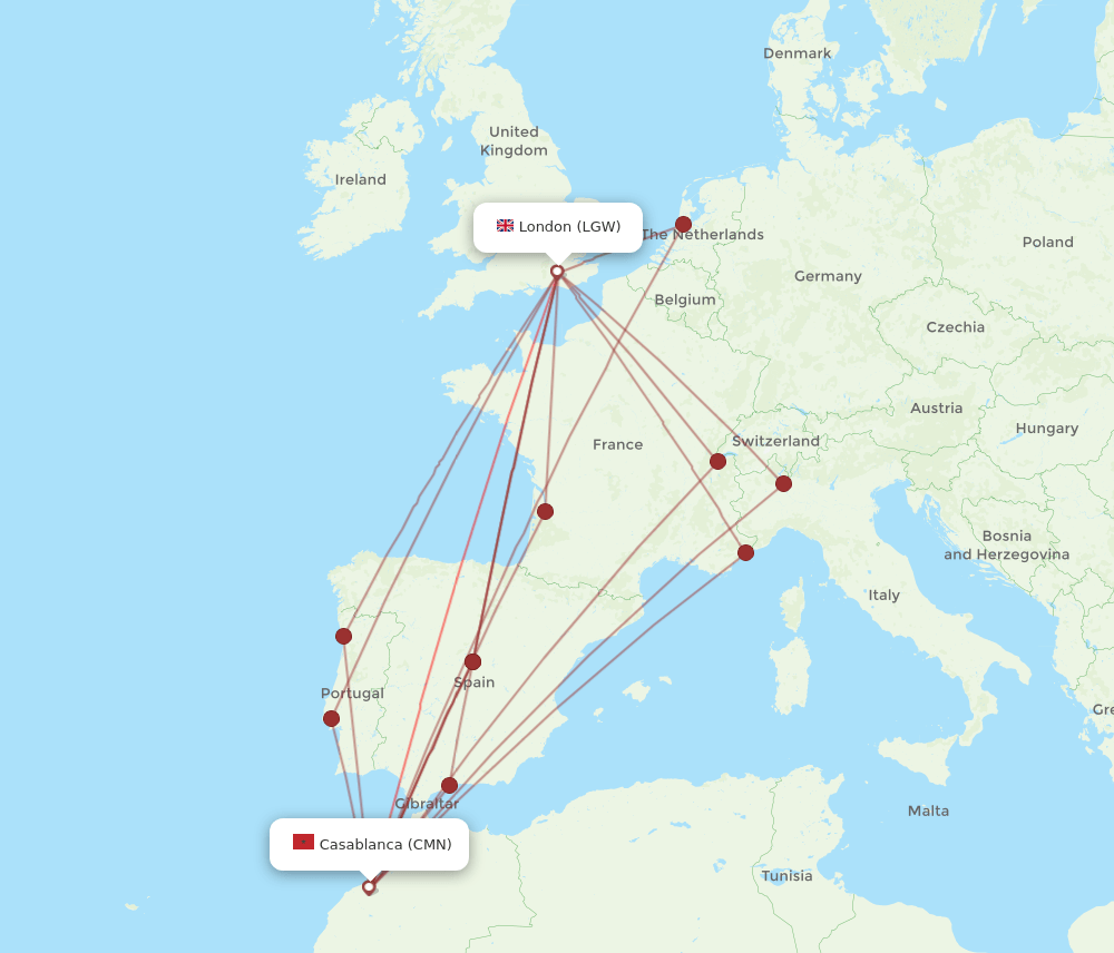 CMN-LGW flight routes