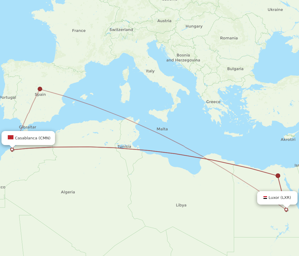 CMN to LXR flights and routes map