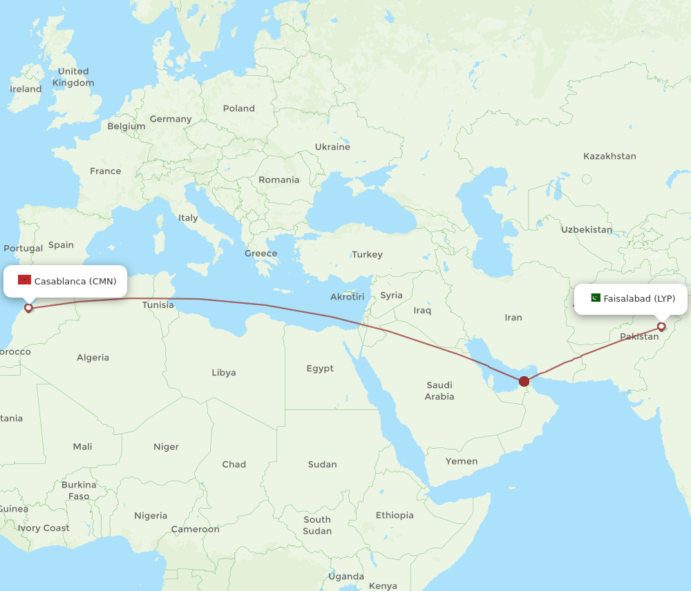 CMN-LYP flight routes