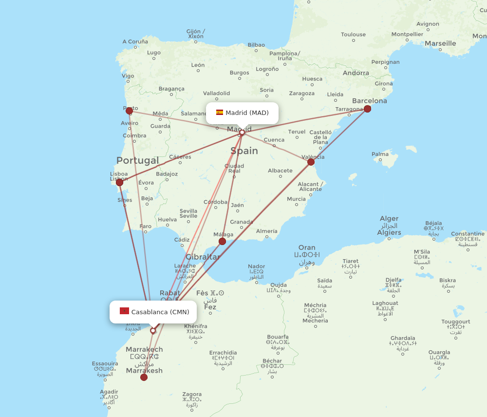CMN to MAD flights and routes map