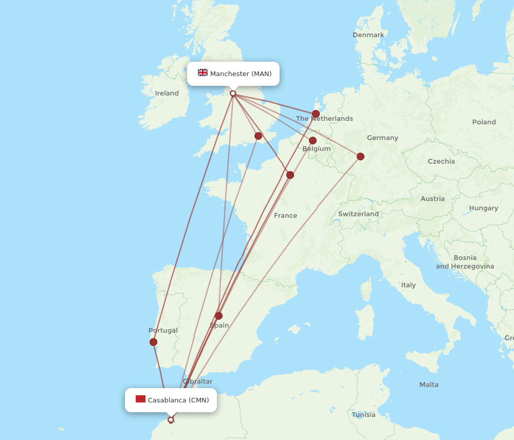 CMN-MAN flight routes
