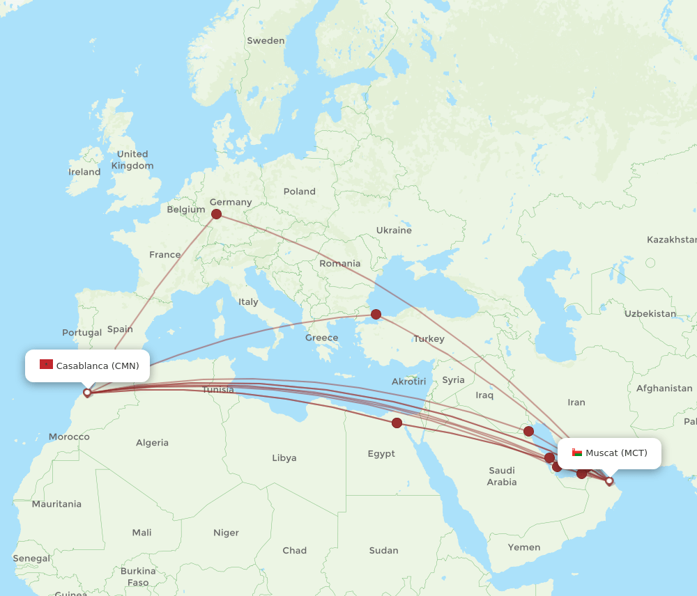 CMN-MCT flight routes