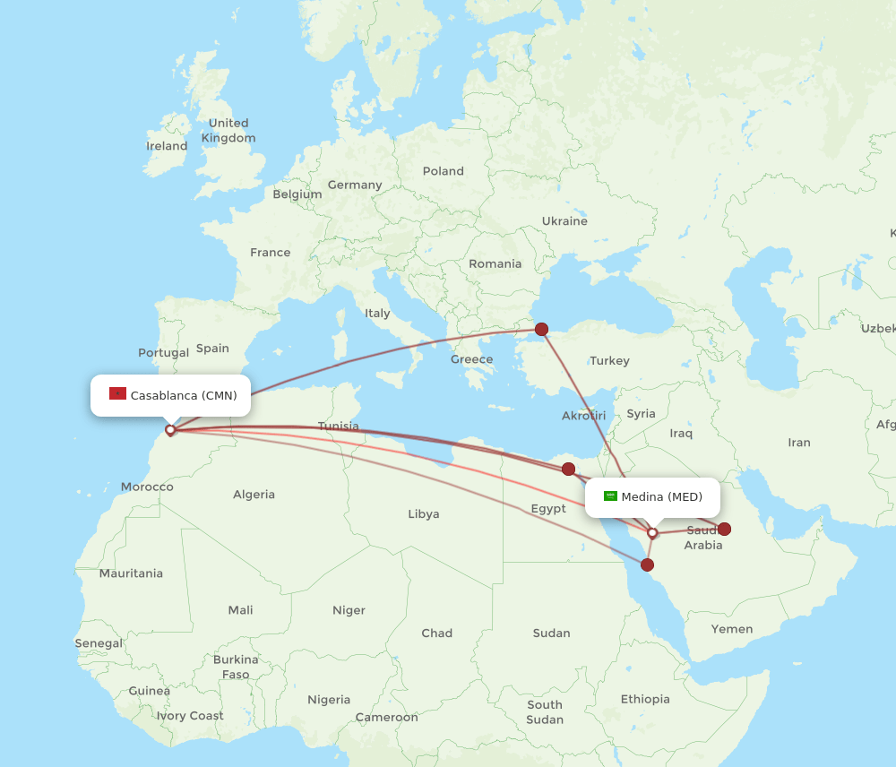 CMN to MED flights and routes map