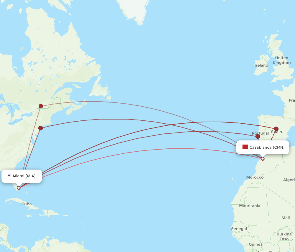 CMN to MIA flights and routes map