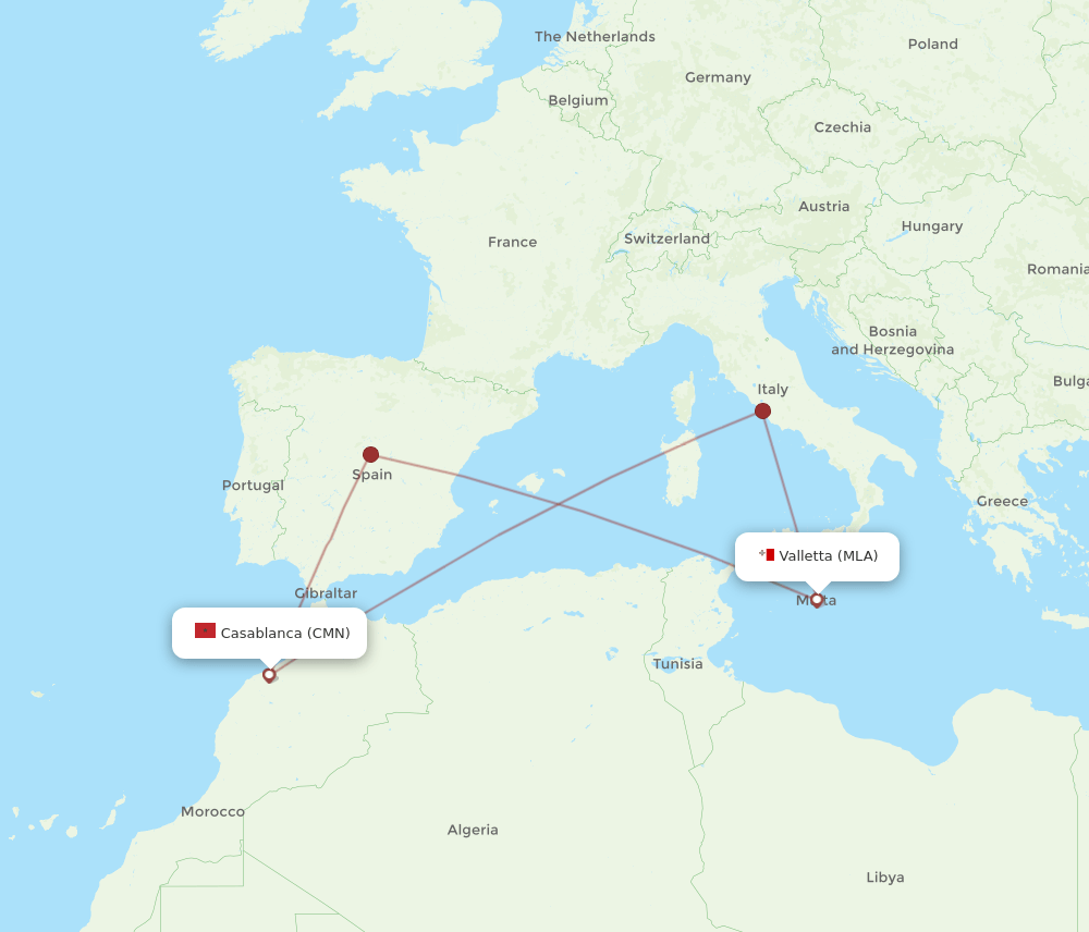 CMN-MLA flight routes