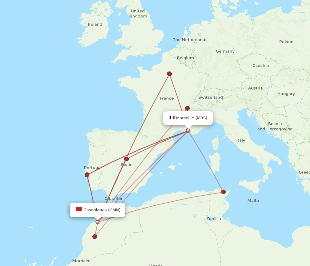 CMN to MRS flights and routes map
