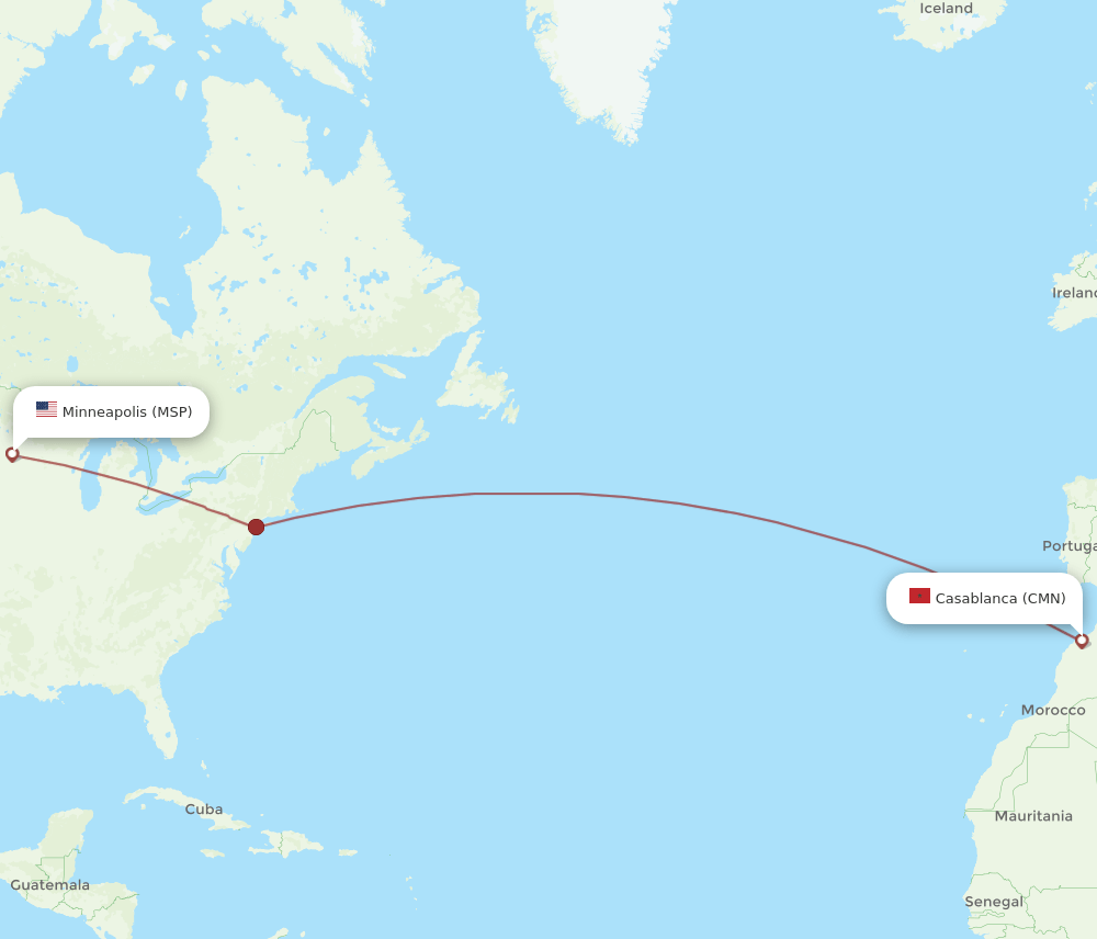 CMN to MSP flights and routes map