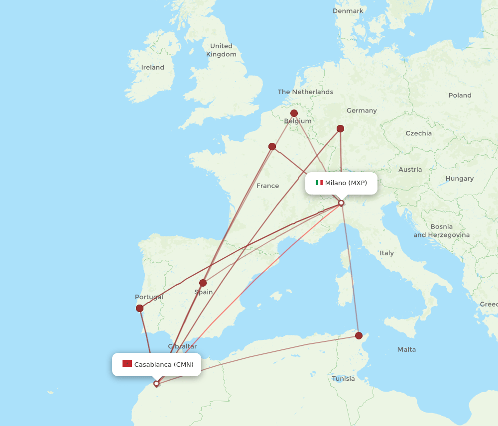 CMN-MXP flight routes