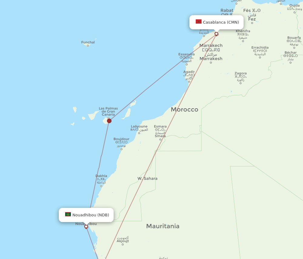 CMN to NDB flights and routes map