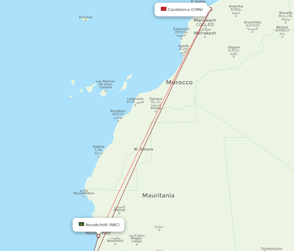 CMN to NKC flights and routes map