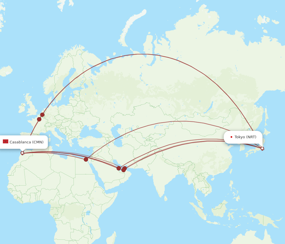 CMN to NRT flights and routes map