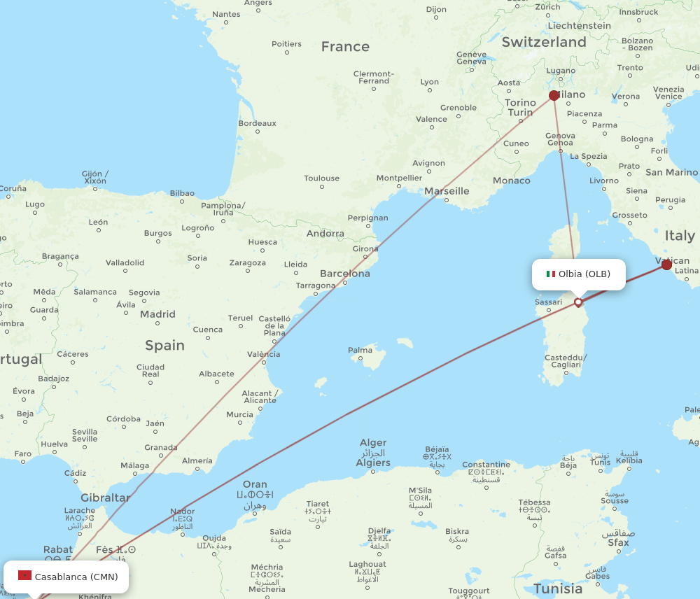 CMN-OLB flight routes