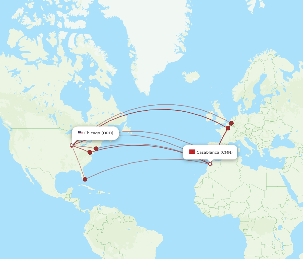 CMN-ORD flight routes
