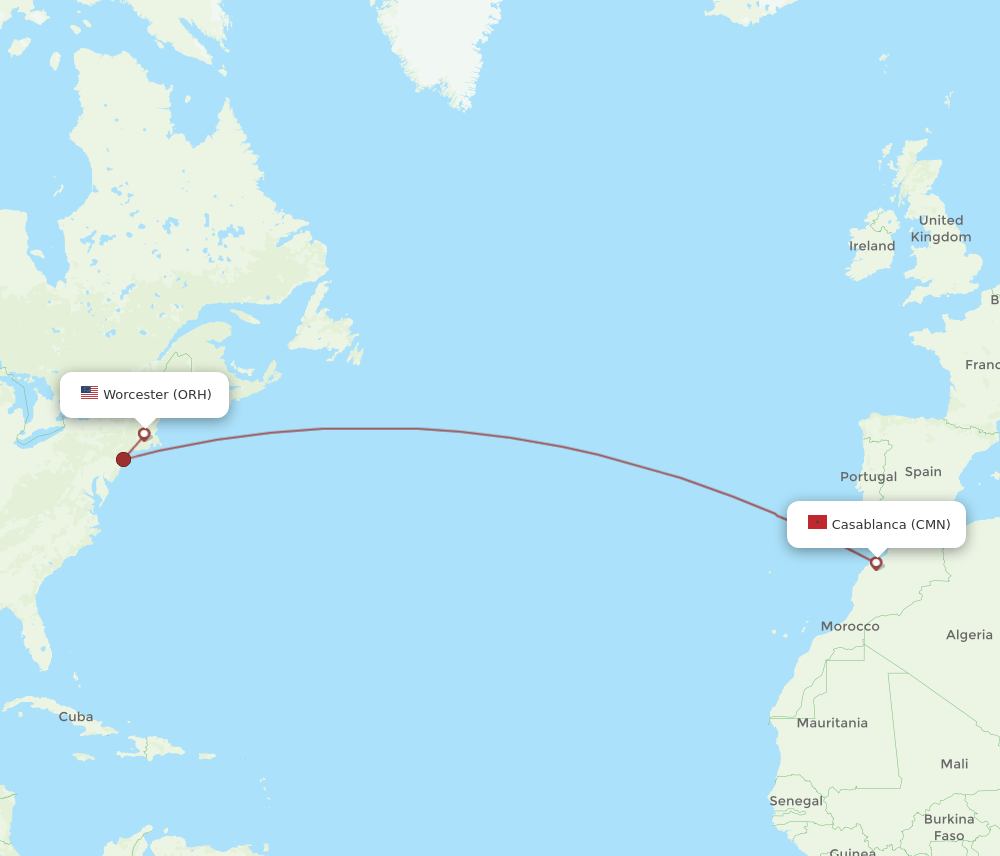 CMN-ORH flight routes