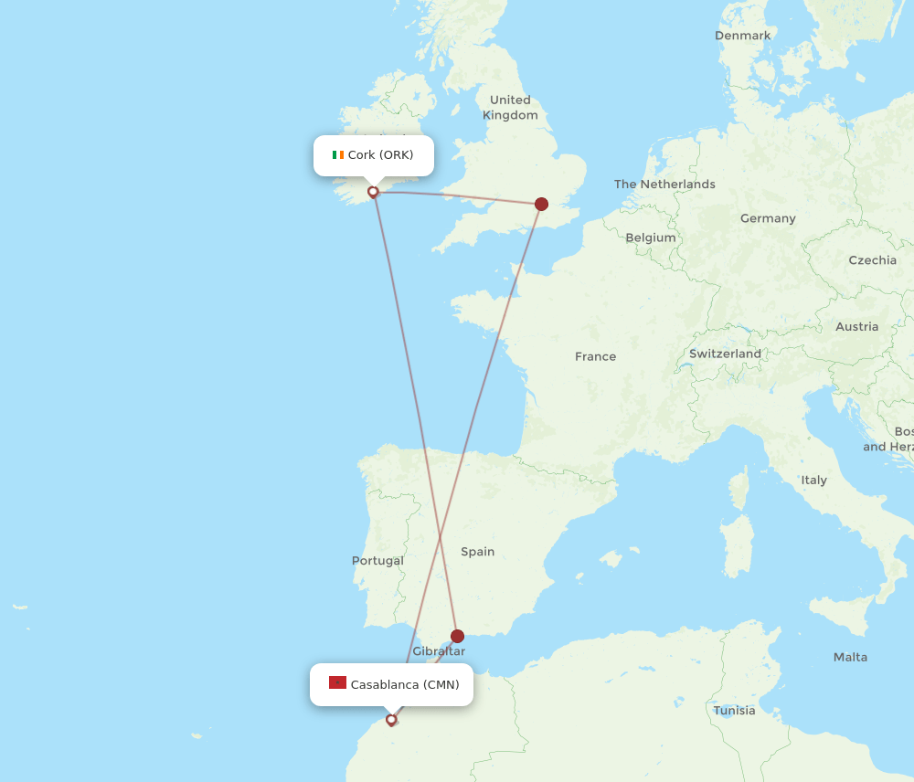 CMN-ORK flight routes