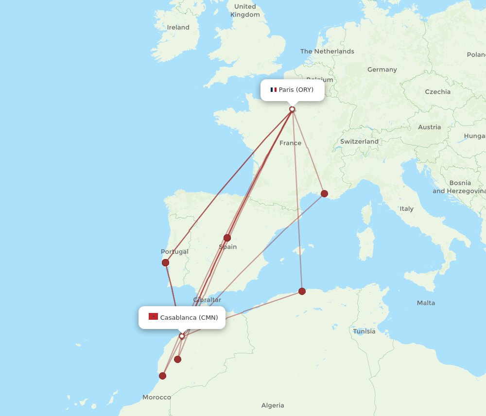 CMN to ORY flights and routes map