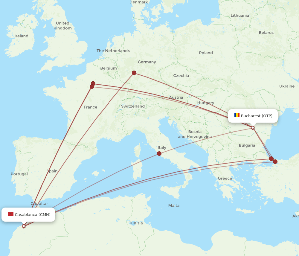 CMN to OTP flights and routes map