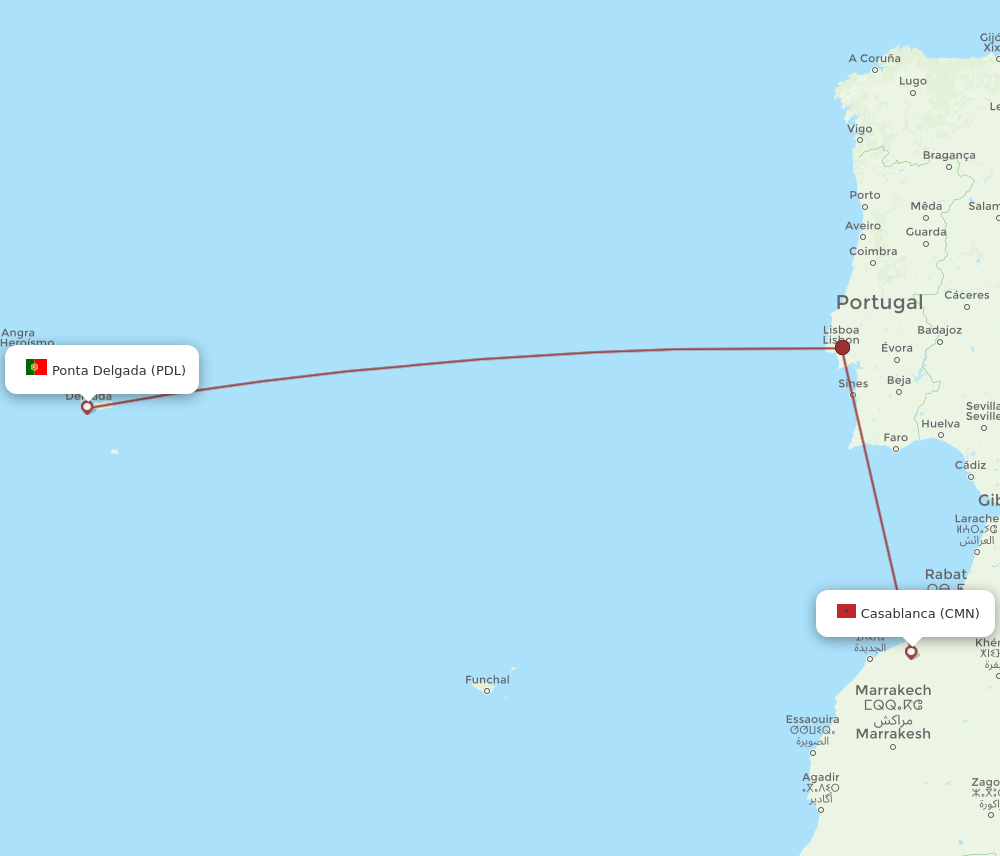 CMN-PDL flight routes