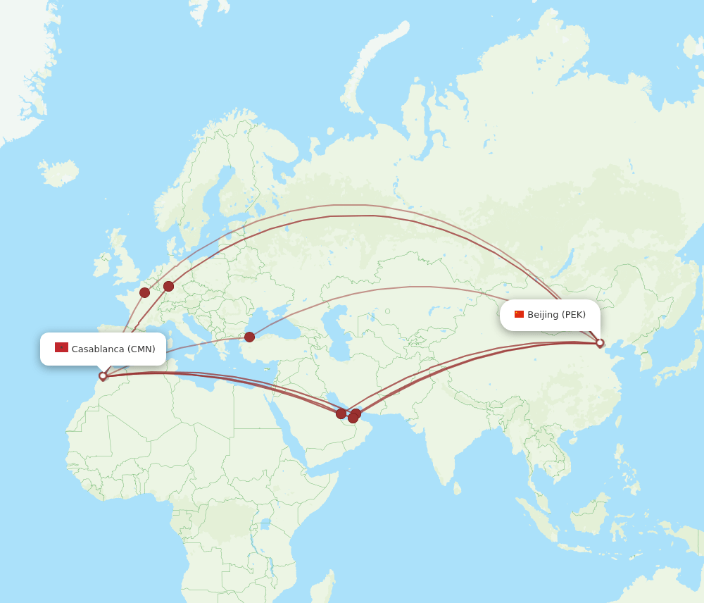 CMN-PEK flight routes
