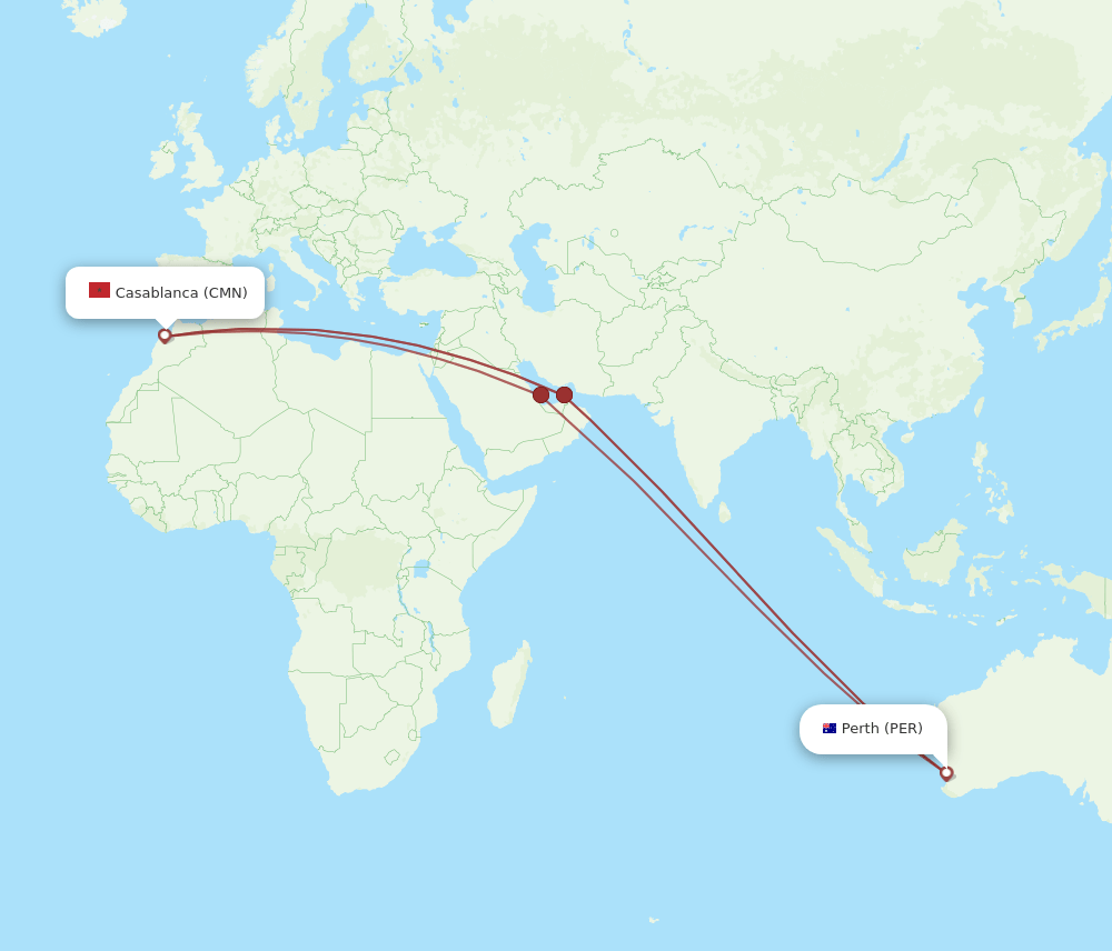 CMN-PER flight routes