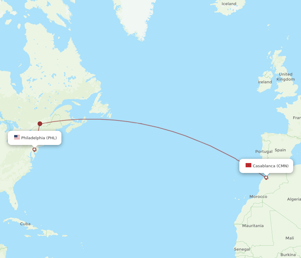 CMN-PHL flight routes
