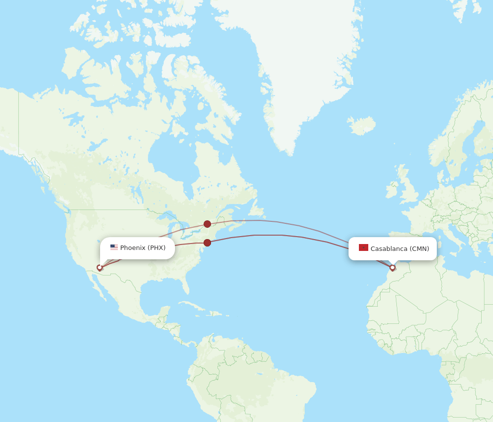 CMN to PHX flights and routes map
