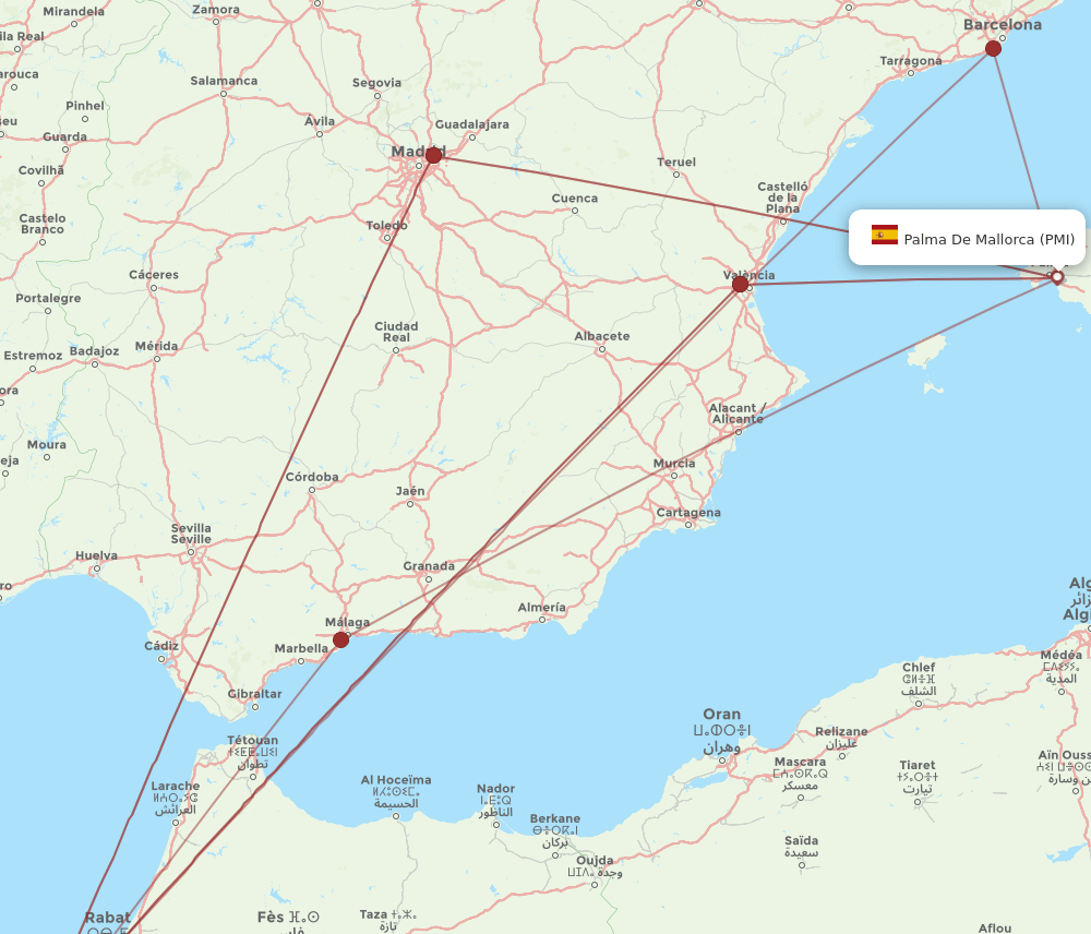 CMN to PMI flights and routes map