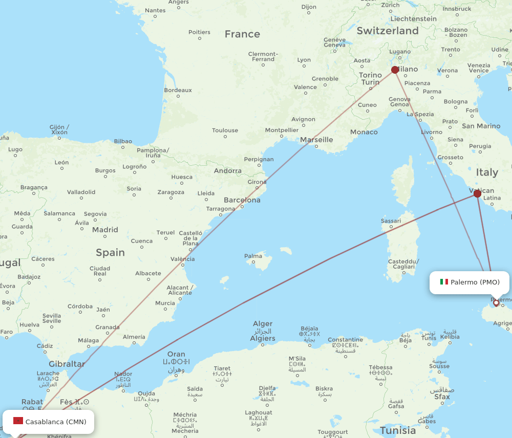 CMN-PMO flight routes