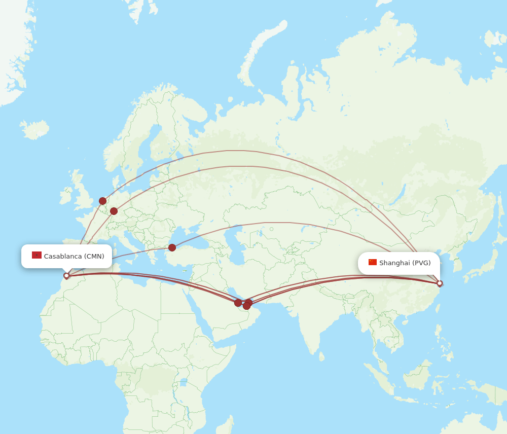 CMN-PVG flight routes