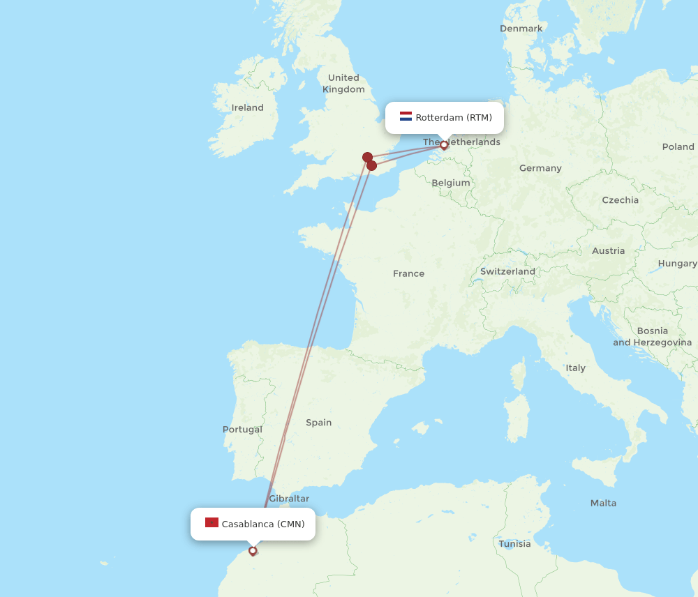 CMN-RTM flight routes