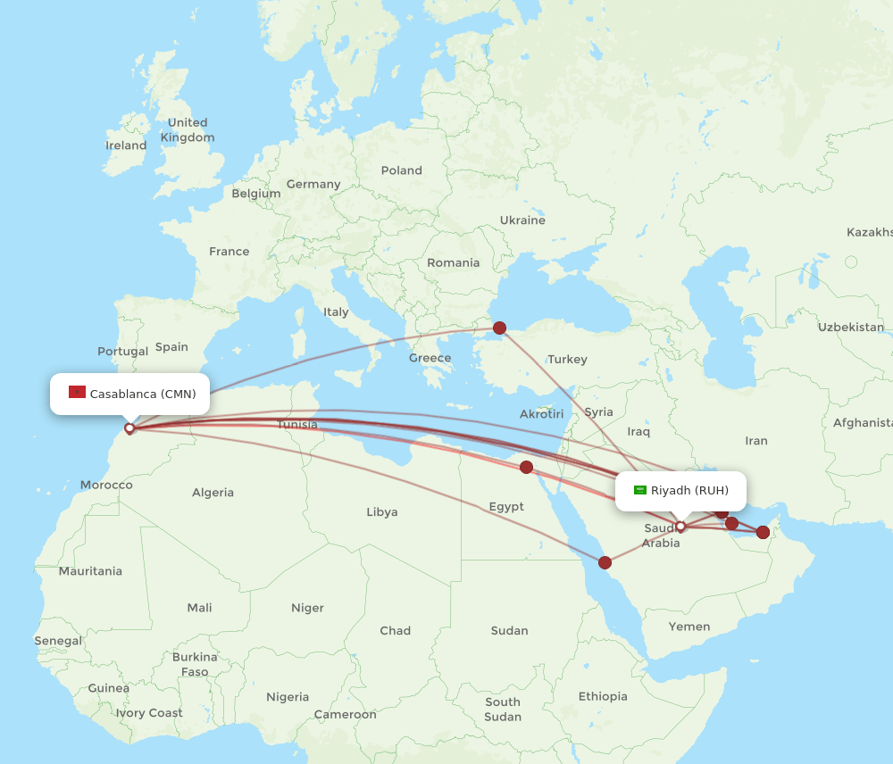 CMN-RUH flight routes