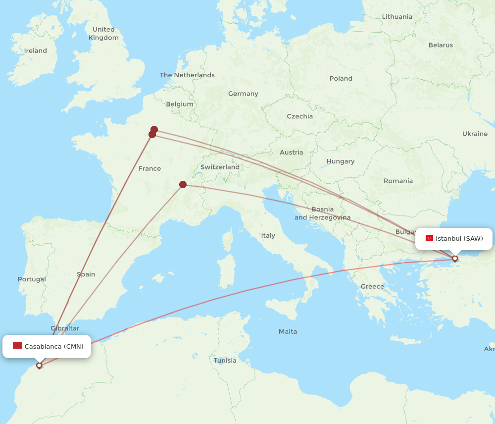 CMN-SAW flight routes