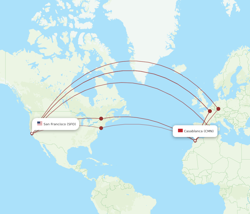 CMN-SFO flight routes
