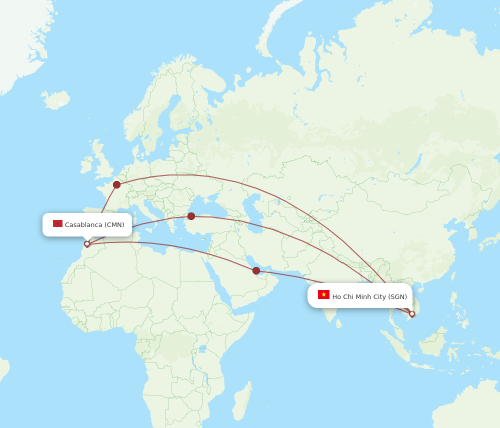 CMN to SGN flights and routes map