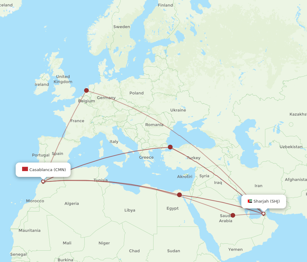 CMN-SHJ flight routes