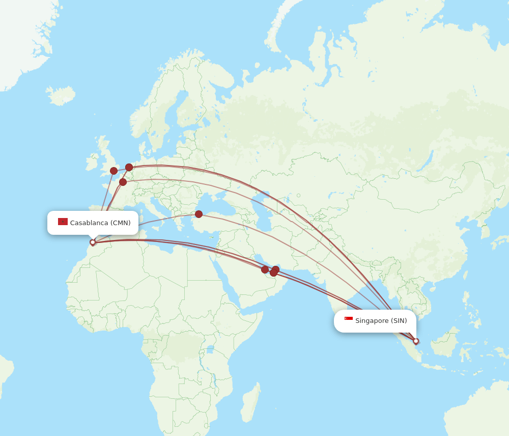 CMN to SIN flights and routes map